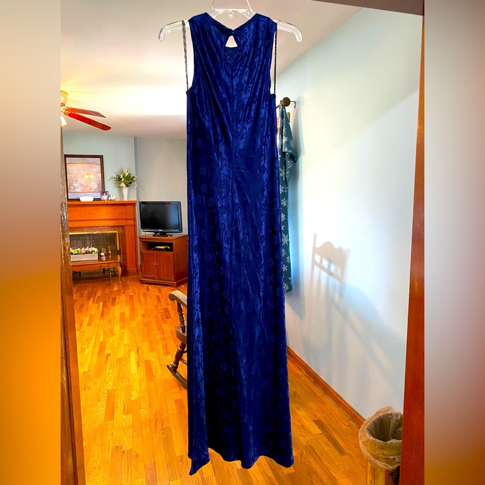 Navy maxi with rose detail in fabric size 4